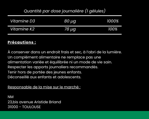 LYNÁ Rempart - Immunité Vitamines D3 + K2 | 80 gélules